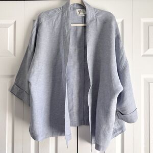 NWT Andrea Jovine 100% Linen Open Front Jacket Chambray Blue L Lightweight Layer